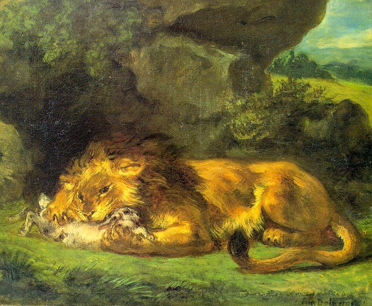 Eugene Delacroix Lion with a Rabbit